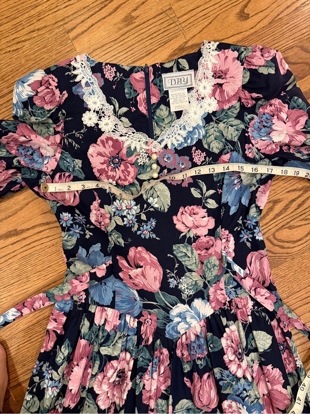 vintage-style dress floral print puff sleeve - Picture 3 of 6